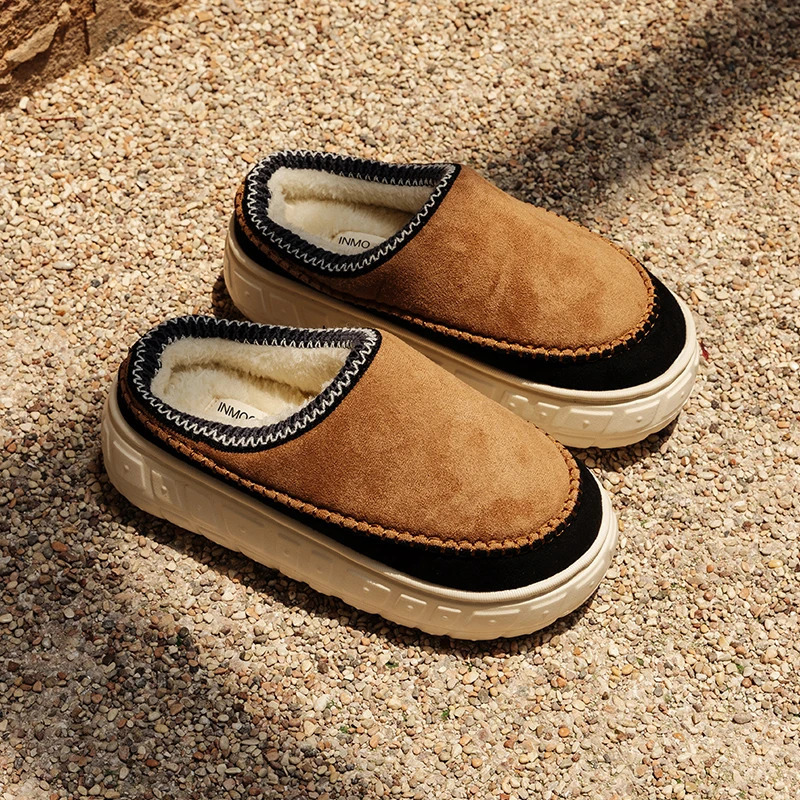 Womens winter snow shoes cashmere warm thick sole without heels semi cut cotton shoes cashmere warm boots 241031