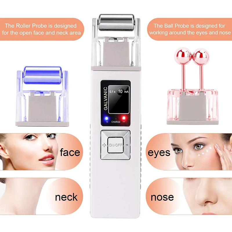 Wireless Galvanic Microcurrent Skin Firming Machine Facial Lifting Device Face Massage Roller Skin Tightening Skin Care Tools 241031