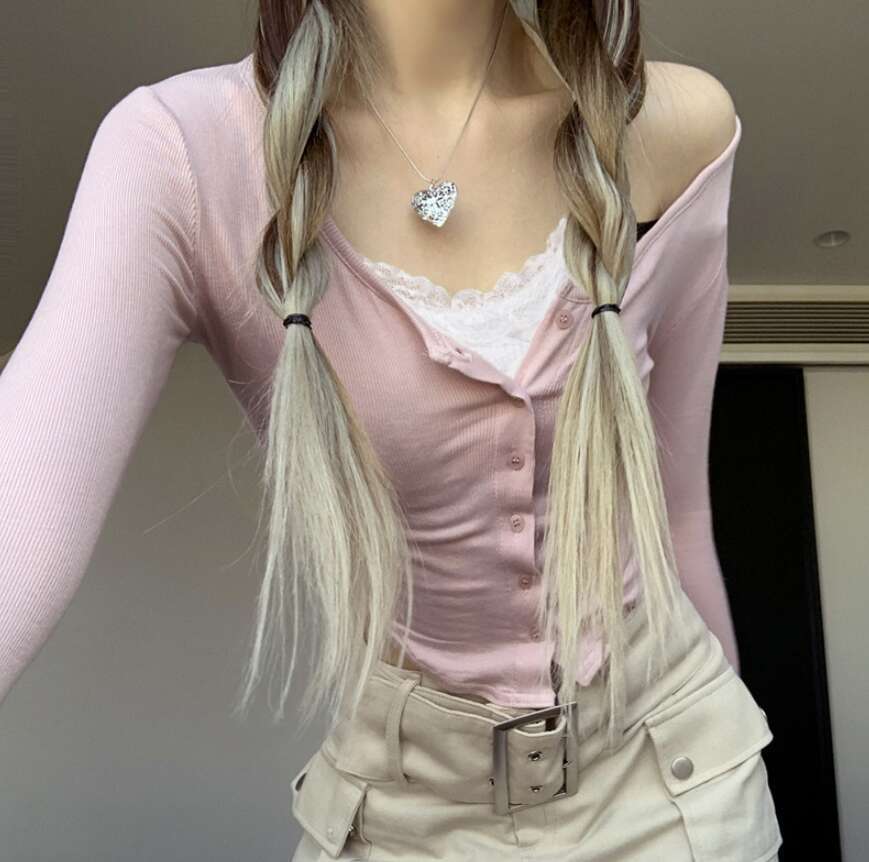 Designer spliced breasted long sleeved top for women's shirts, long sleeved women's long sleeved knitwear