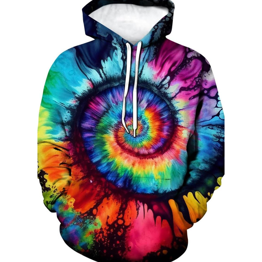 Hoodie for Mens Womens Funny Tie Dye Hoodie Colorful Spiral Theme Sweatshirt Graphic Hoodies sweatshirt Warm Hip Hop cool