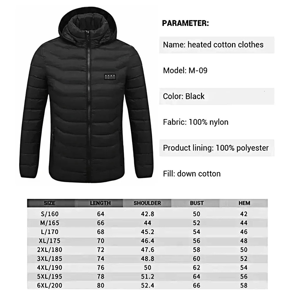 Self Heating Jackets Men Womens Winter Warm Parkas Insulation 21 Zones USB Electric Heated Vest Clothing Coat Plus Size XL-6XL 241031