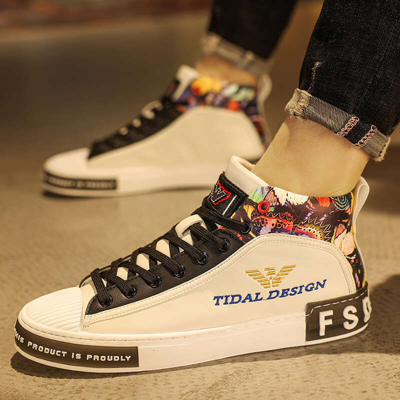 HKDQ New Brand Men's Sports Black High Top Sneakers Fashion Designer Men Outdoor Casual Skateboard Shoes