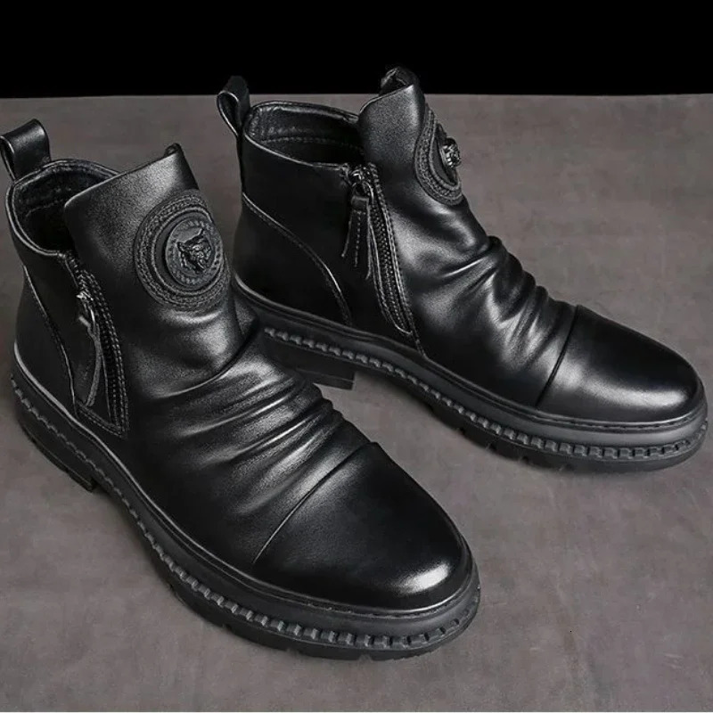Mens leather boots mens casual shoes comfortable non slip wear-resistant shock-absorbing walking mens shoes Botas Para Hombre 241031