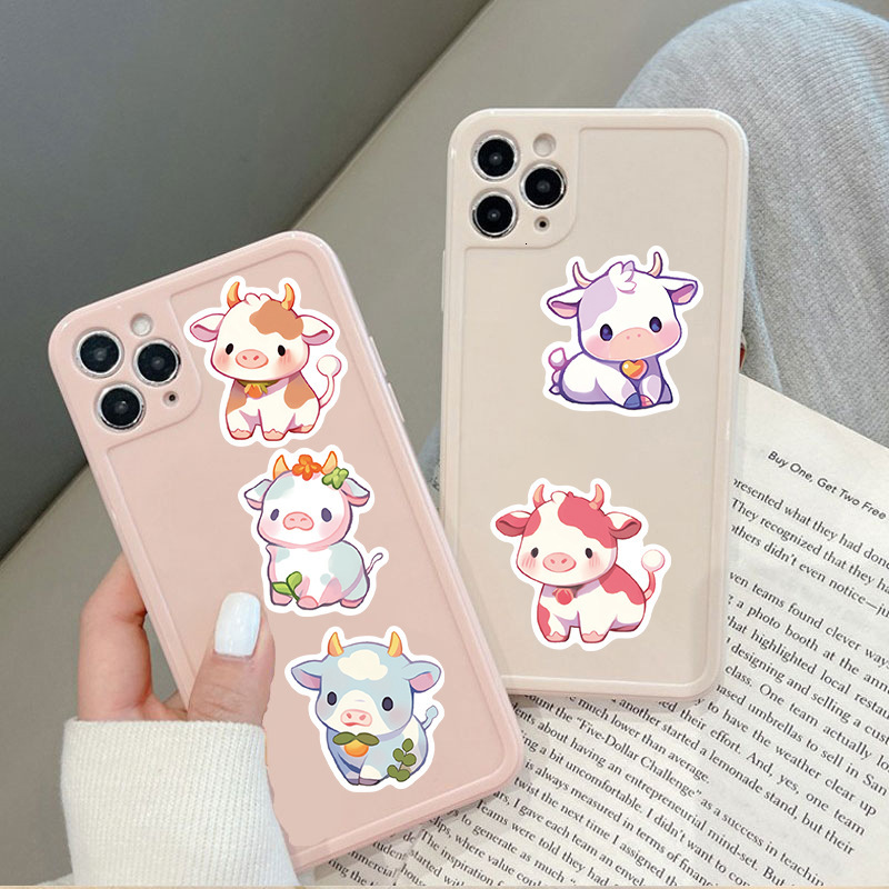 New 10 30 50Pcs Cute Rainbow Cow PVC Sticky Sticker Aesthetic DIY Korean Stationery Decoration Scrapbooking School Supplies For Kids