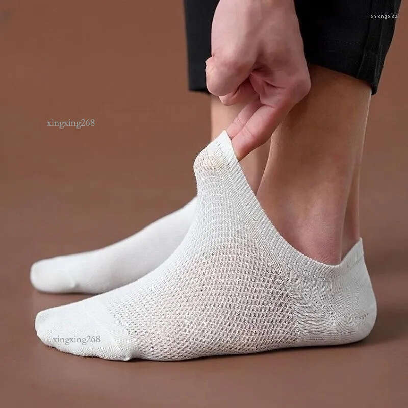Men's Socks 5 Pair Set Cotton Mesh For Men No Show Invisible Low Cut Summer Silicone Thin Sock Non-Slip Breathable Ankle Comfortable