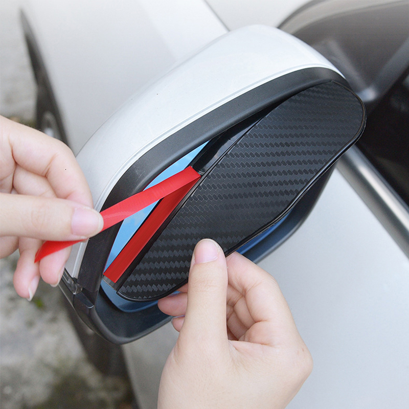 New 2Pcs Eyebrow Carbon Fiber Rearview Side Snow Sun Visor Rain Cover Car Mirror Accessories