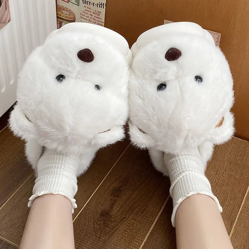 Winter Comfort Cotton Slippers Plush Bag Heel Home EVA Platform Bear Womens Indoor Warm Shoes 241031