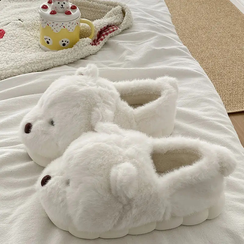Winter Comfort Cotton Slippers Plush Bag Heel Home EVA Platform Bear Womens Indoor Warm Shoes 241031