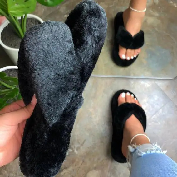 Womens Thick Bottom Non slip Plus Size Slippers Autumn/Winter Indoor Cotton Sandals Womens Ruffle Flip Cover 241031