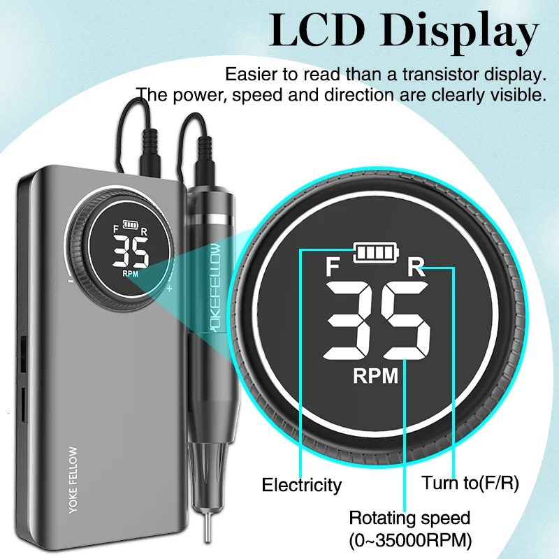 YOKEFELLOW Professional Nail Drill Kit 35000RPM rechargeable portable electric nail file for ergonomic acrylic gel nails 241030