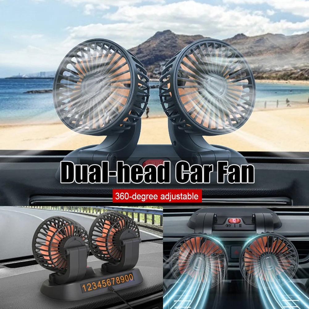 New EAFC 5V 12V 24V Car Coog 360 Adjustable Dual Head Air USB 2Speeds Automotive Electric Fan For Dashboard RV Truck