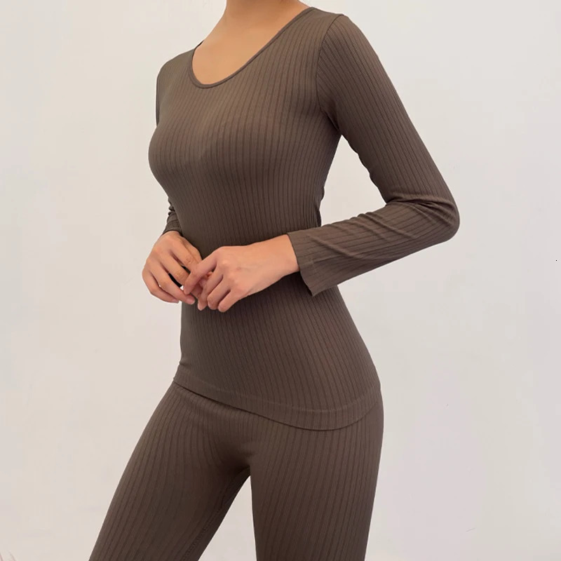 FINETOO Women Thermal Underwear Winter Warm Thick Homewear Clothes Seamless Long Sleeve Top Female Lingerie 2 Pcs Set Sleepwear 241031