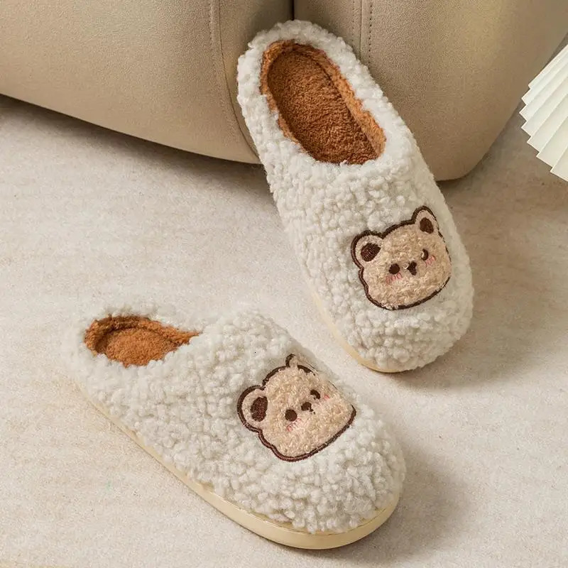 WDZKN fashionable winter womens home slippers cute cartoon flat anti slip fur warm slippers womens bedroom cotton shoes 241031