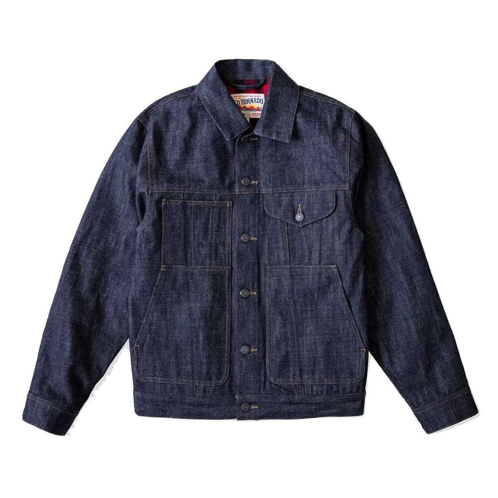 Tornado 14Oz Denim Cruiser Jacket Red Men's Flannel Ed Short Coat Ameki
