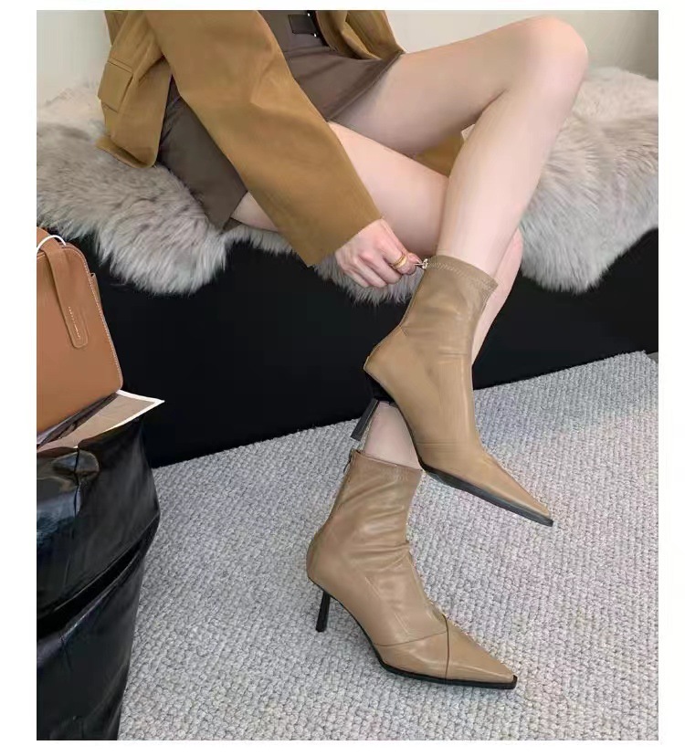 2025 New Winter Shoes Women Short Boots Pocket Buckle Boots Leather Mid-calf Booties Cross-tied black free shipping