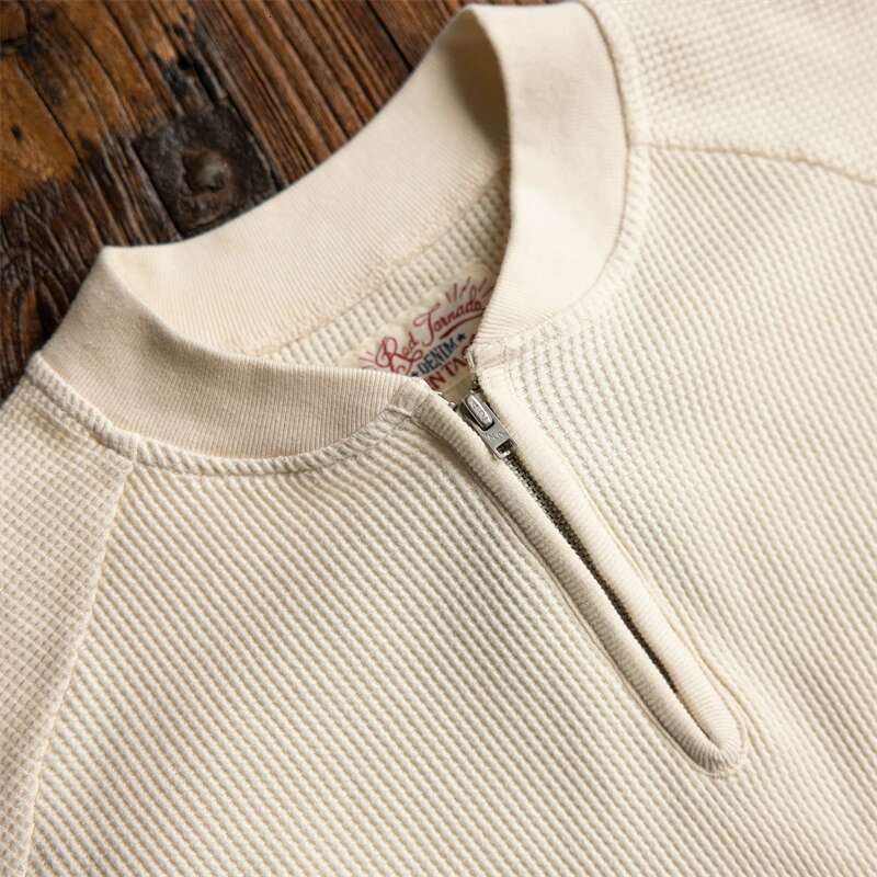 Red Tornado Quarter-Zip Waffle Knit Shirt Retro Preppy Style Mens Pullover Relaxed Fit