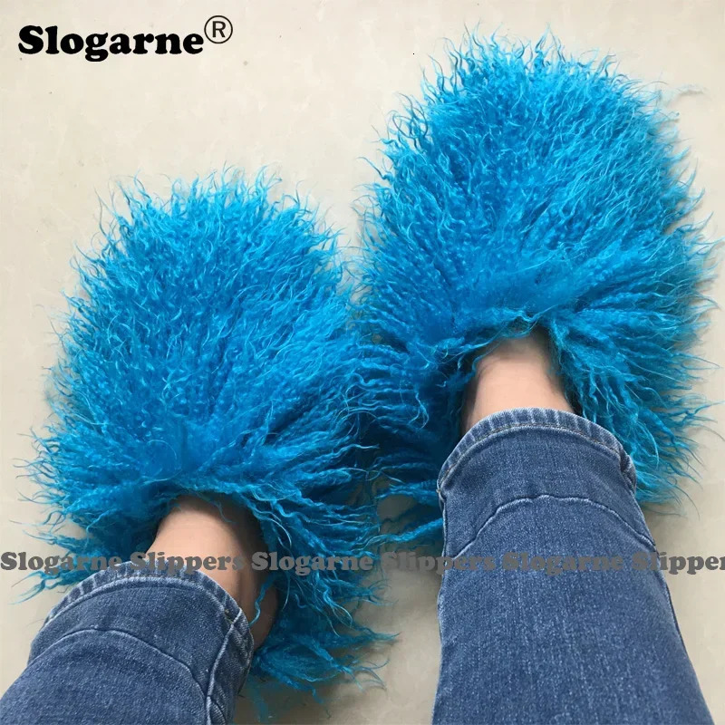 Womens autumn and winter fur slider plus size womens fur faux fur slider plush warm home cotton shoes indoor fur slider 241031