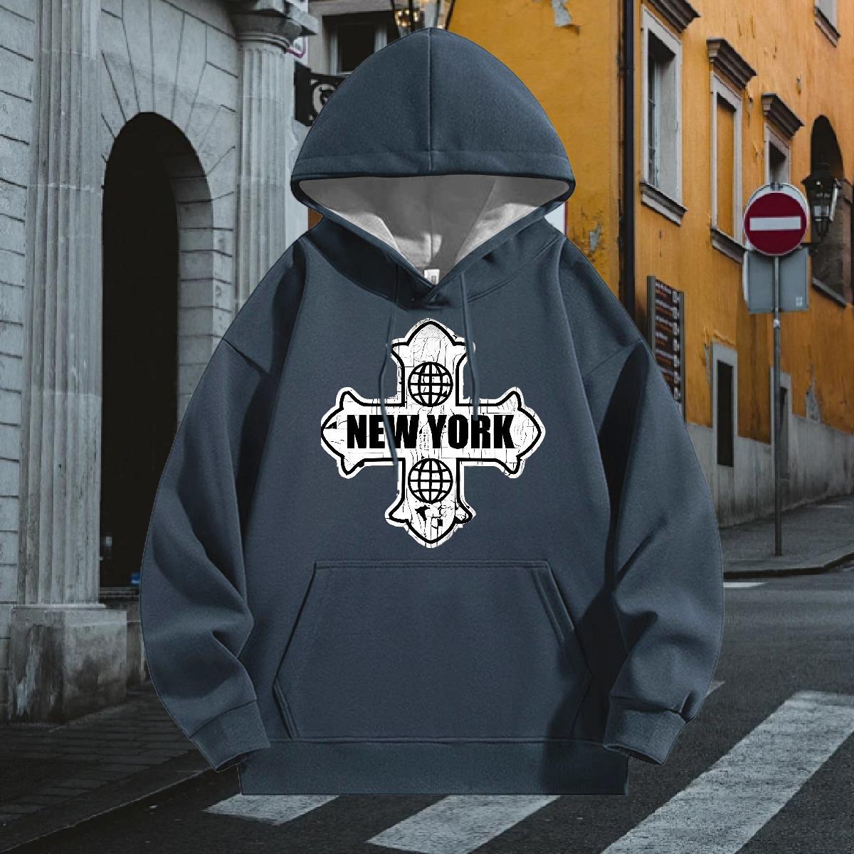 DIY Hoodie Men Long Sleeve Drawstring Loose Fit Men Tops Hoodie Hip Hop Top Pullover Hoodie Customized Thick Fleece