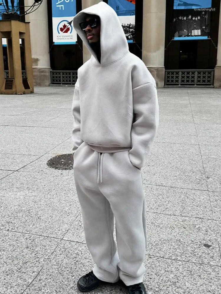 Men's Suits Casual Solid Couple's Hooded Sweatshirt Loose Sweatpants 2 Piece Suit Male Autumn Jogging Trousers Outfits