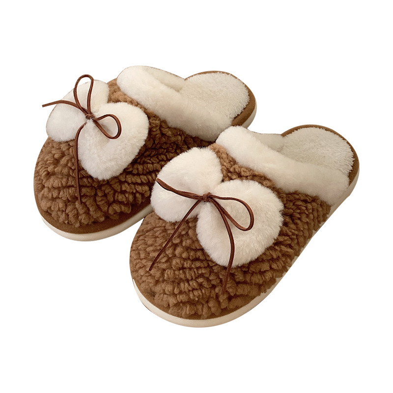 Bow Family Slippers Women Girls Cute fluffy winter warm plush indoor flats Bedroom slide casual women's cotton slippers