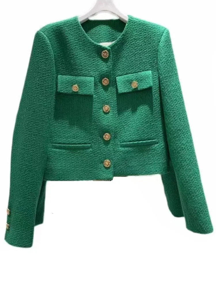 HMA Korean Chic Female Tweed Basic Jacket Coat Women Clothing Runway Style Woolen Outerwear 241031