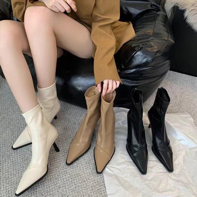 2025 New Winter Shoes Women Short Boots Pocket Buckle Boots Leather Mid-calf Booties Cross-tied black free shipping
