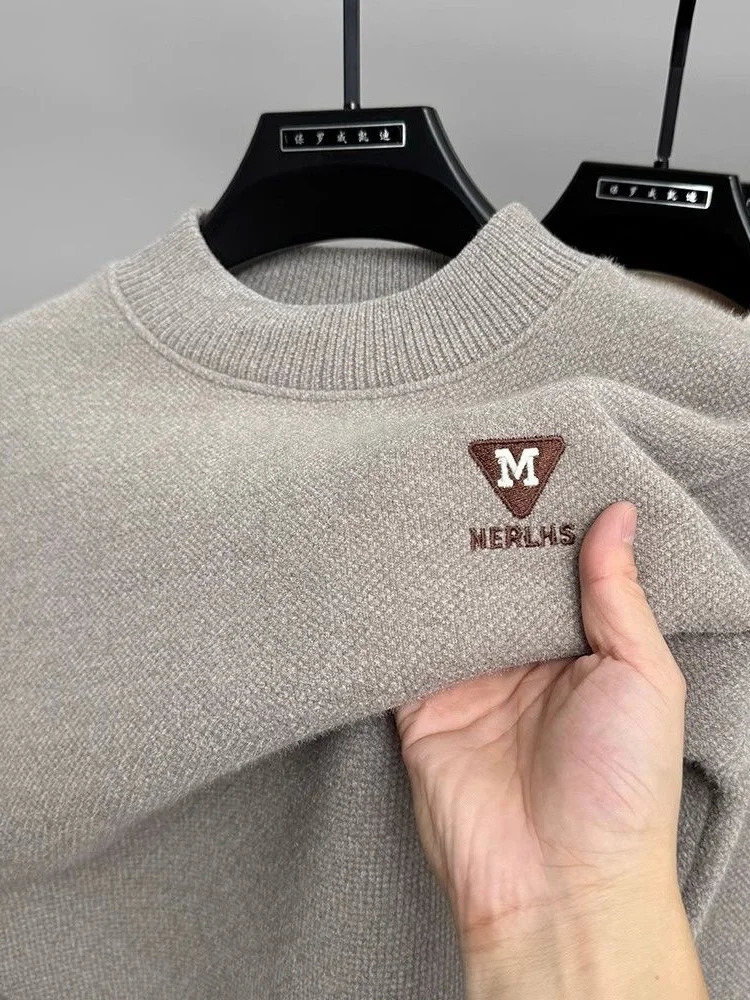 High end Mens Knitte Pullover Sweater for Winter Exquisite Letter Embroidery Casual and Fashionable Roun Neck 241031