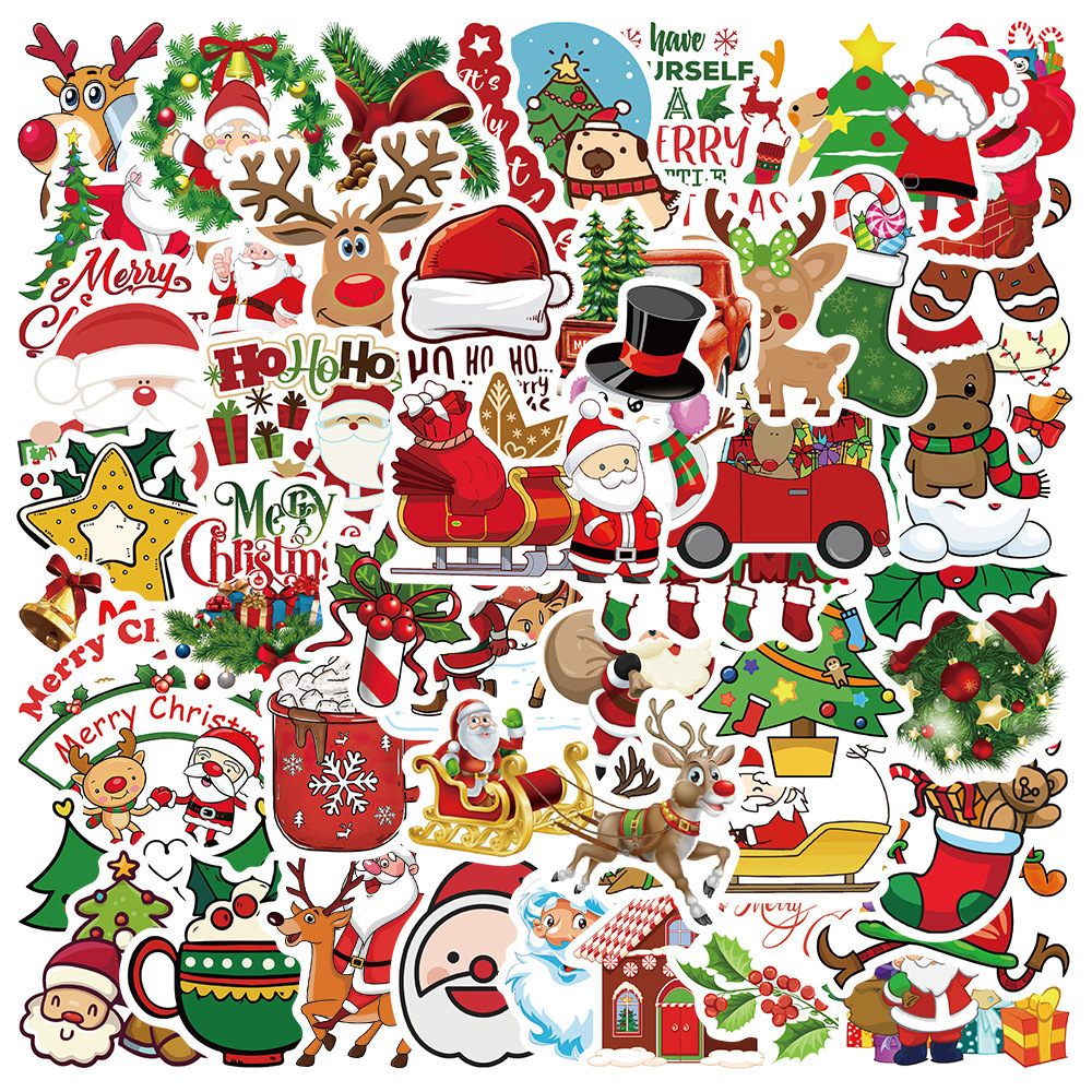 New 100Pcs Cartoon Christmas Tree Graffiti Santa Claus Skateboard Portable Guitar Waterproof Gift Toy Sticker Wholesale