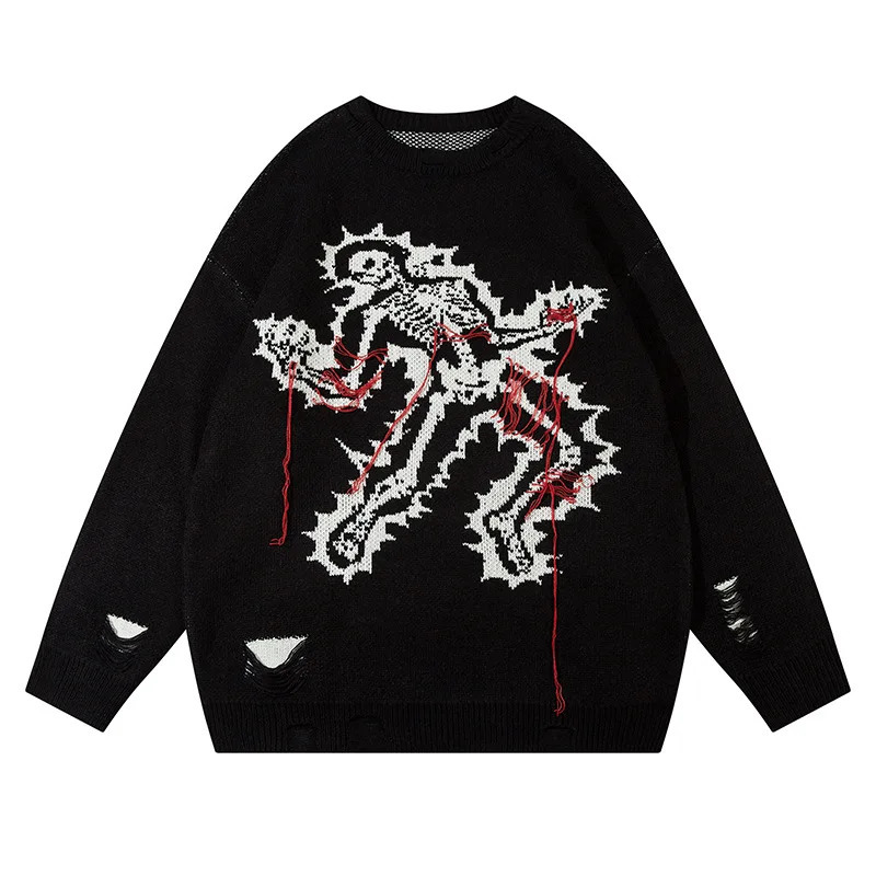 Autumn And Winter Harajuku Fashion Skull Pullover Men Y2K Gothic Hip Hop Casual Punk Joker Couple Sweater Tops 241031