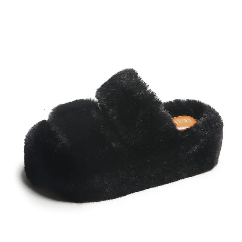 Summer Home Fur Slide Plush Slide Fluffy Flip Slide Platform Female Zapato De Mujer 241031