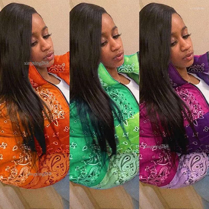 Women's Trench Coats Women Bandana Print Cropped Puffer Jacket For Winter Coat Fashion Clothing Orange Warm Parkas Outwear Zip Up Bubble