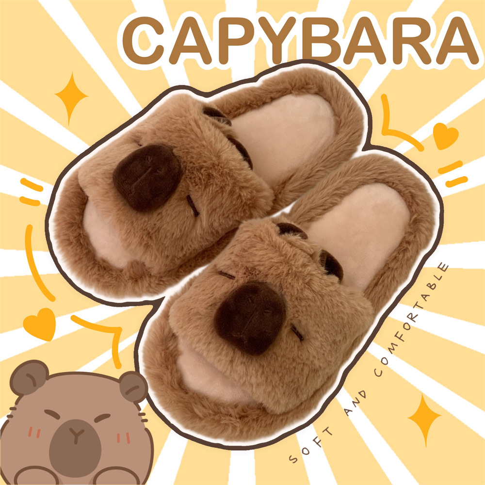 Cute animal slippers for women girls Fashion Kawaii Fluffy winter warm women cartoon fun Capibala shoes