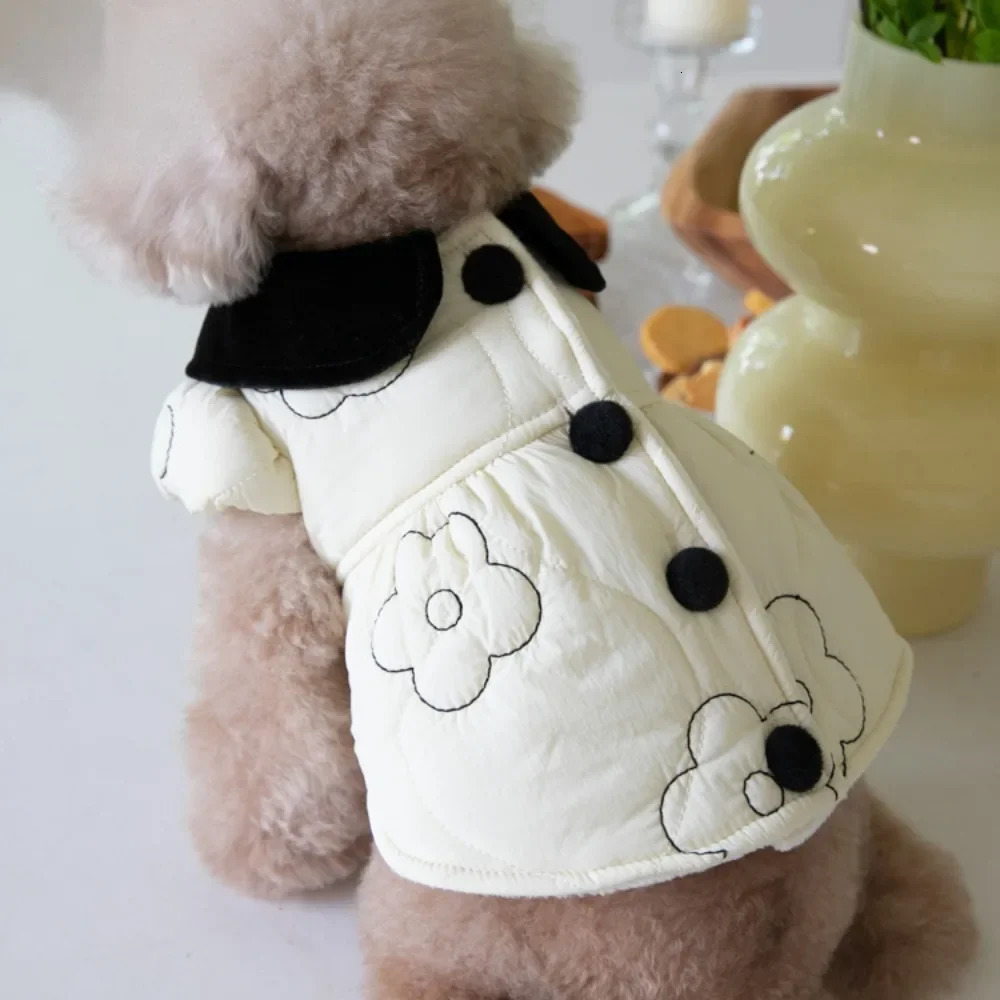Autumn Winter Pet Plush Lapel Coat Dog Warm Skirt Clothes Teddy for Small Dogs 241028