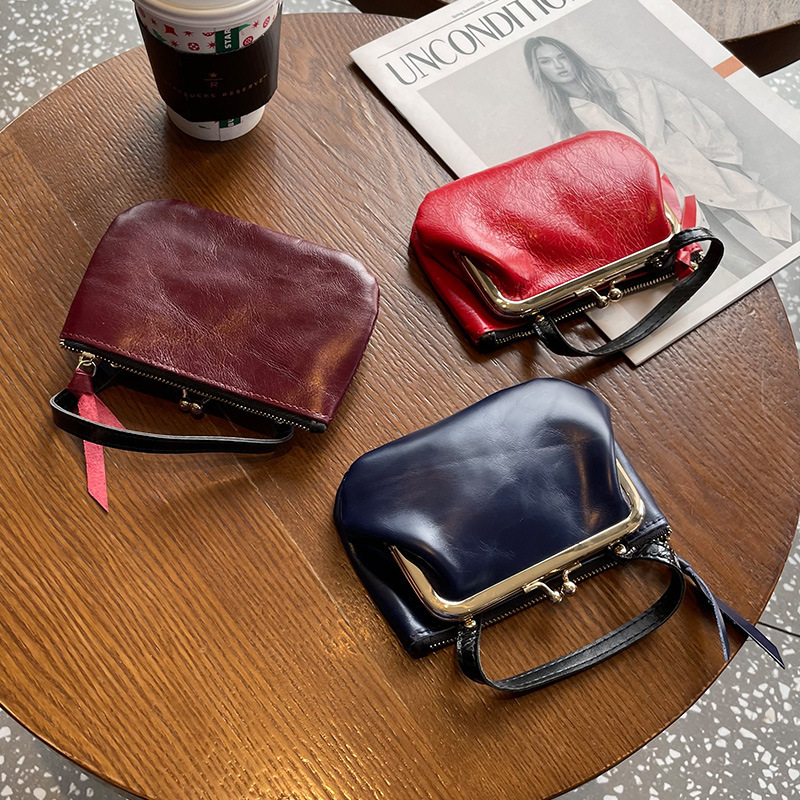 New designer genuine zero wallet women's wax cow leather wallet buckle double-layer storage small portable coin bag