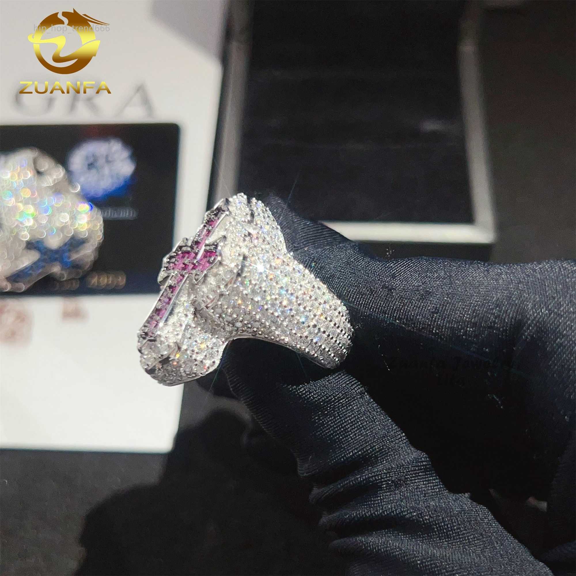 Pass Diamond Tester Men Diamond Rings Blue Cross 925 Sterling Silver Iced Out Moissanite Hip Hop Ring