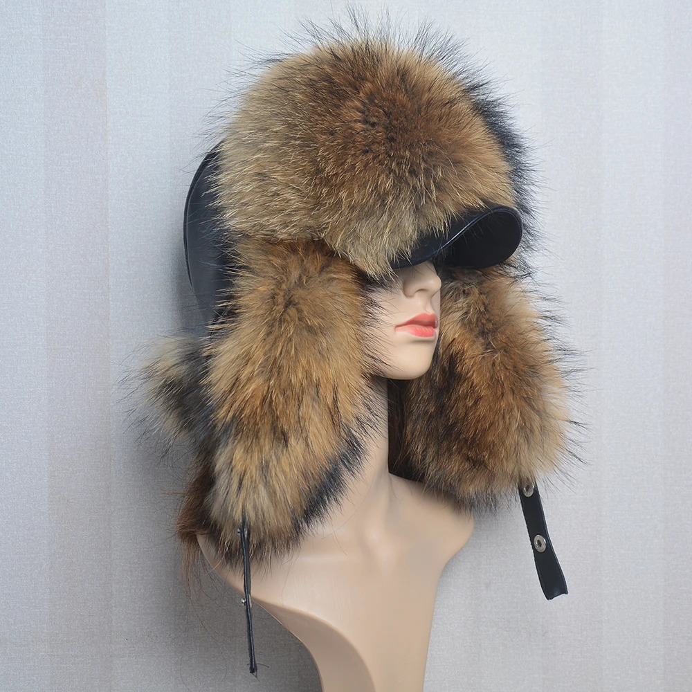 A genuine silver fox fur hat with ear flaps a genuine natural fur hat suitable for Russian womens bomber hats and a trap hat with a genuine leather to