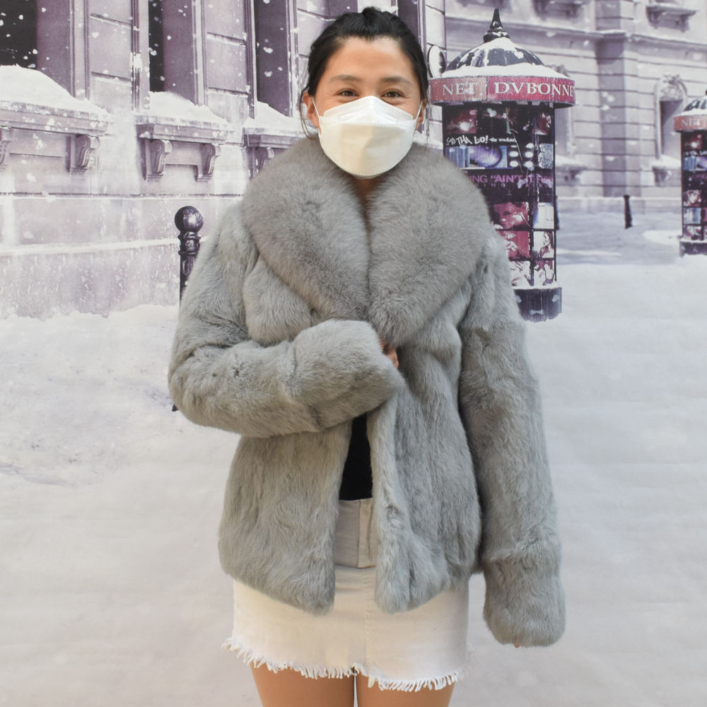 QUEENTINA Fashion For Winter Natural Rabbit Coat Has Large Fox Fur Shawl Collar Thick Autumn Warm Jacket Plus Size Clothing