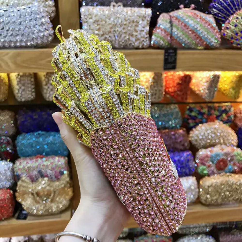 XIYUAN French Fries Shape Bg Crystal Clutch Purse Evening Bags Handbag For Women Wedding Party Dia Minaudiere Purses Gold