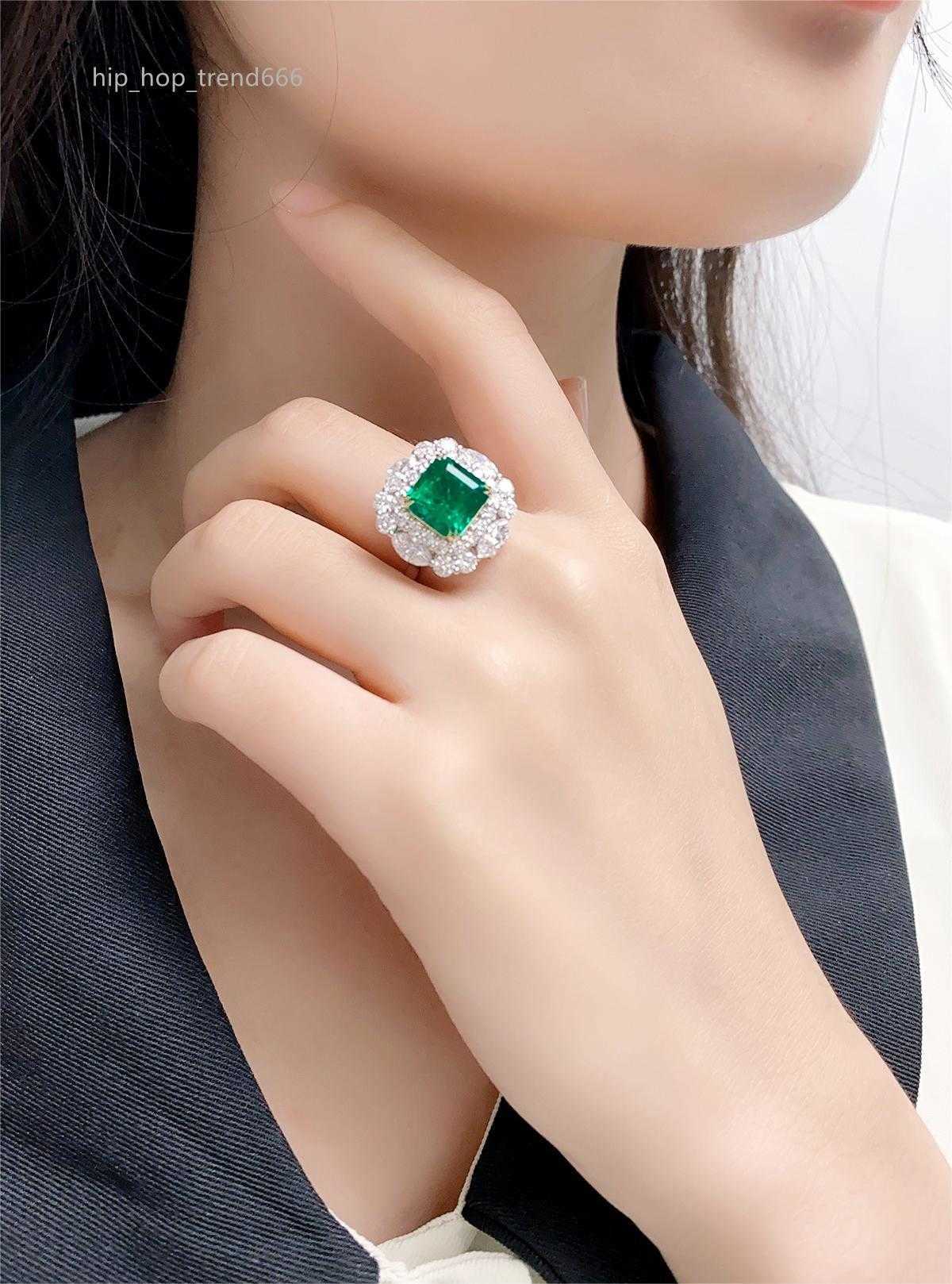 Jewelry Emerald Stone Ring 18K White Gold 3.98ct Natural Verdant Green Emerald Ring lab grown Gemstone Ring