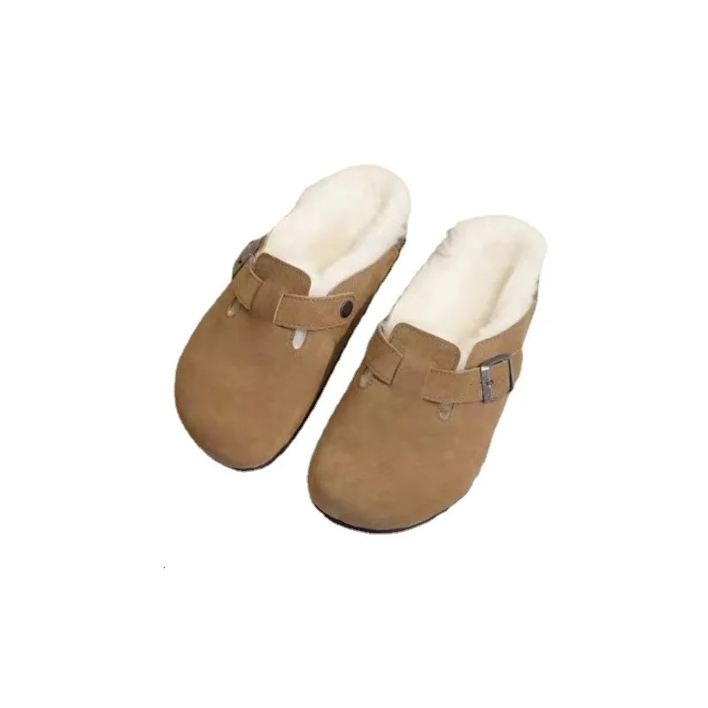 Womens Slide Autumn/Winter Leather Round Toe Slide Couple Slide Outdoor Leisure Stay Warm Womens Suede Slide 241031