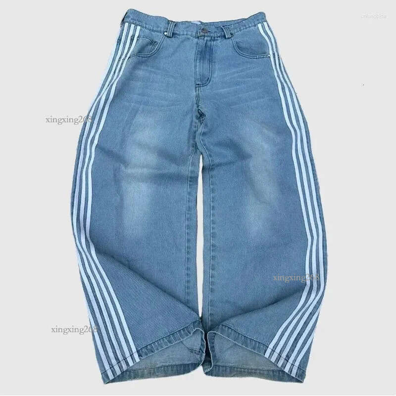 Men's Jeans Y2K Baggy High Quality Embroidered Striped Harajuku Sweatpants Men Women Hip Hop Streetwear Casual Wide Leg Denim Pants