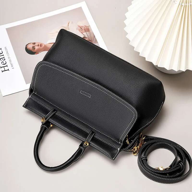 New Genuine Leather Handbag Lady Commuting Women Shoulder Messenger Bag Female Solid Color Cross Body