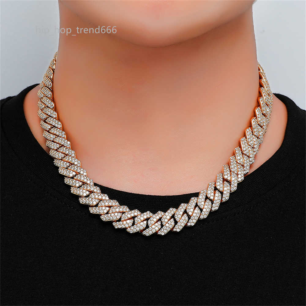 Hot Sale Style Box Buckle Miami Large Chain Full moissanite Hip Hop 19mm Mens Cuban Necklace