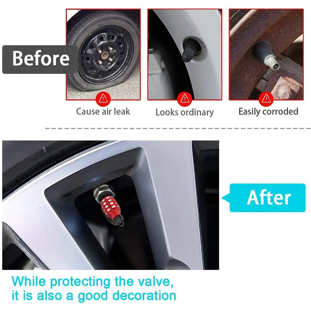 New 4Pcs Aluminum Car Grenade Alloy Tyre Cover Air Dust Tire Truck Bike Wheel Rim Vae Stem Cap