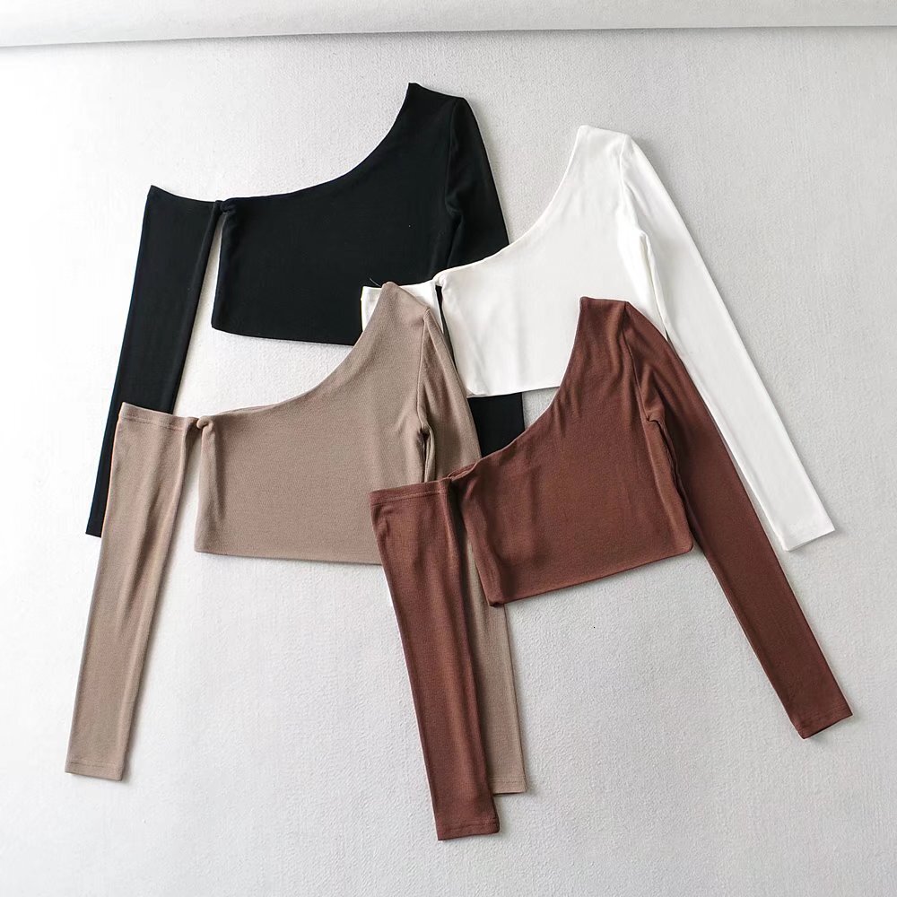 Designer YPFF Trendy Wear Caution Machine Short Cross Shoulder Long Sleeve T-shirt Women's INS Fashion Irregular Bottom Top