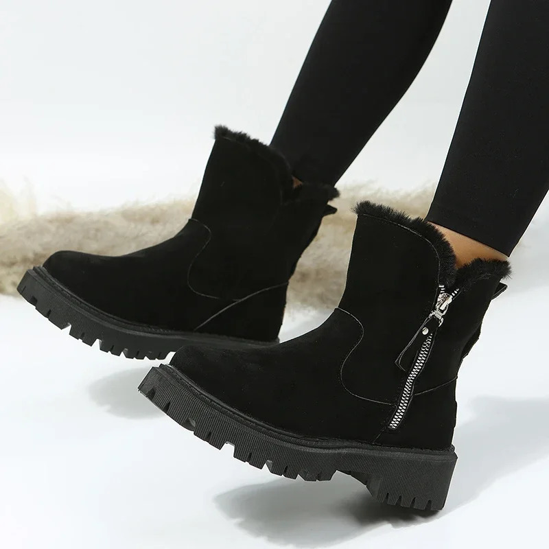 Thick Plush Snow Women Faux Suede Non-slip Winter Boots Woman New Keep Warm Cotton Padded Shoes Platform Ankle Booties 241030