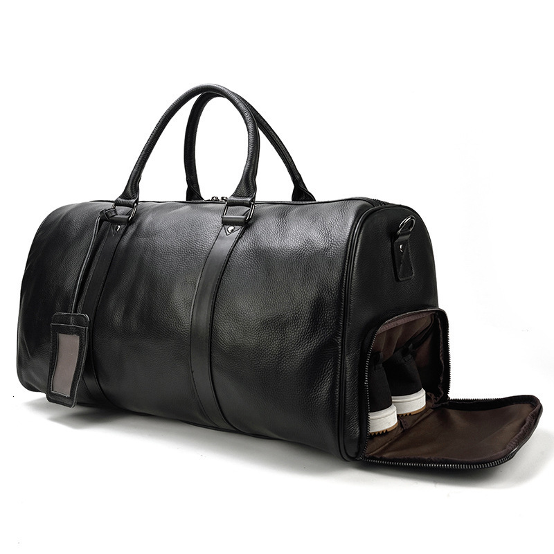 Fashion Genuine Duffel Big Cow Leather Men Women Business Travel Bag Black Large Shoulder Weekend Lage Bags 231123 5474 4