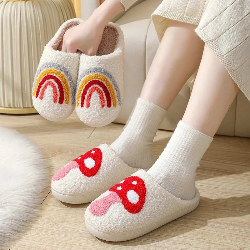 Autumn and Winter Womens Indoor Sliding Block Mens Cotton Anti slip Soft and Warm Sliding Block Home Shoes Couple Simple Plush Sliding Block 241031