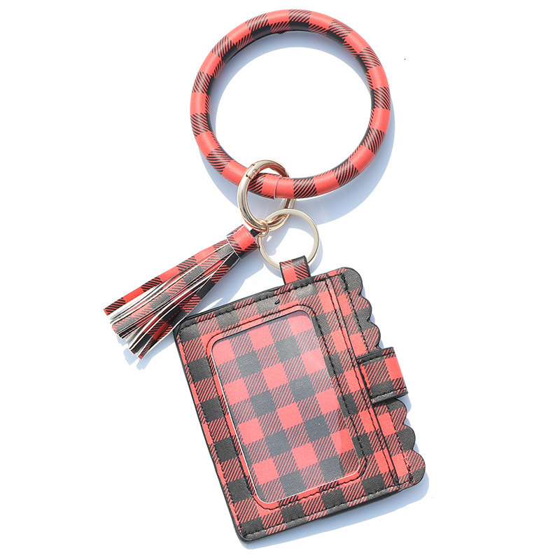 New designer leopard print PU leather tassel bracelet keychain women's card changing handbag ID bag