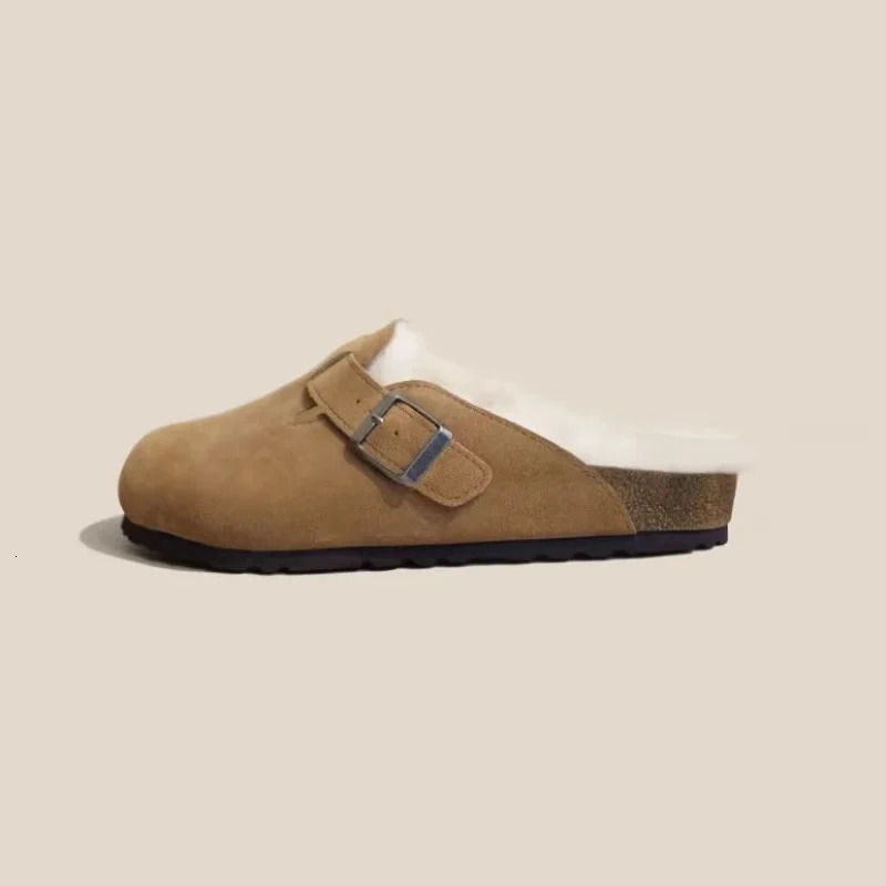 Womens Slide Autumn/Winter Leather Round Toe Slide Couple Slide Outdoor Leisure Stay Warm Womens Suede Slide 241031
